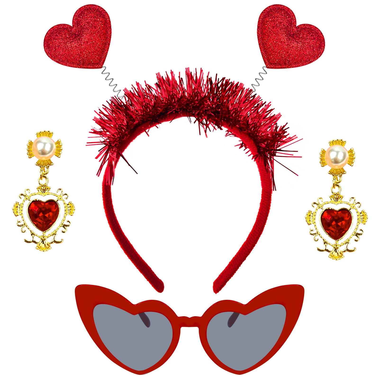 Valentine's Day Heart Head Boppers Headbands and Heart Shape Sunglasses Red Glasses Glitter Sequin Headband Holiday Cupid Costume Accessory