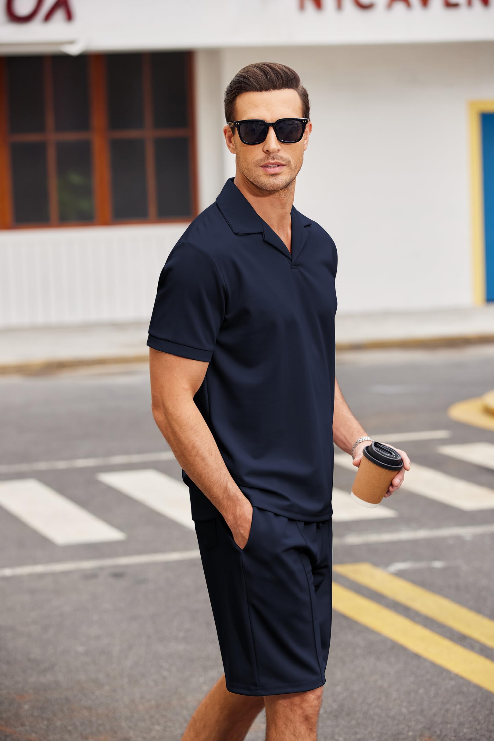 COOFANDY Men's Polo Shirt and Shorts Set 2 Piece Outfits Fashion Summer Tracksuits Short Sleeve Casual Polo Suit