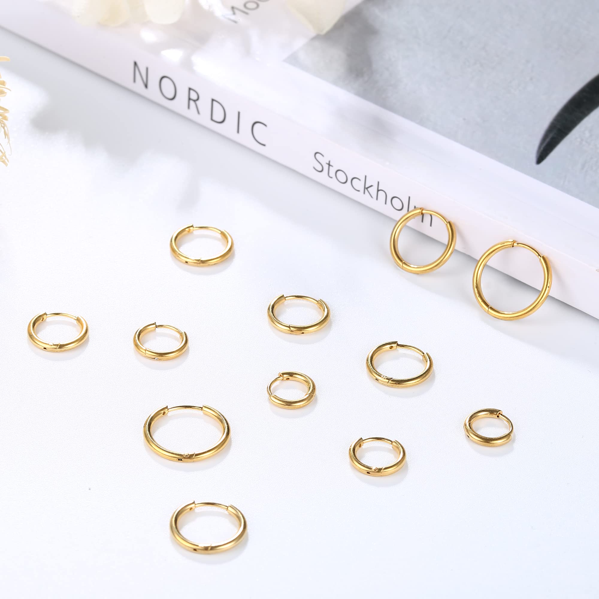 FASACCO 20G Flat Back Cartilage Earrings Hoop Stud Helix Earrings 14K Gold Plated Mini Small Hoop Earrings Flatback Stud Earrings