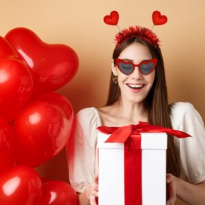 Valentine's Day Heart Head Boppers Headbands and Heart Shape Sunglasses Red Glasses Glitter Sequin Headband Holiday Cupid Costume Accessory