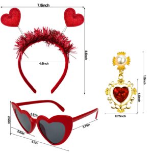 Valentine's Day Heart Head Boppers Headbands and Heart Shape Sunglasses Red Glasses Glitter Sequin Headband Holiday Cupid Costume Accessory