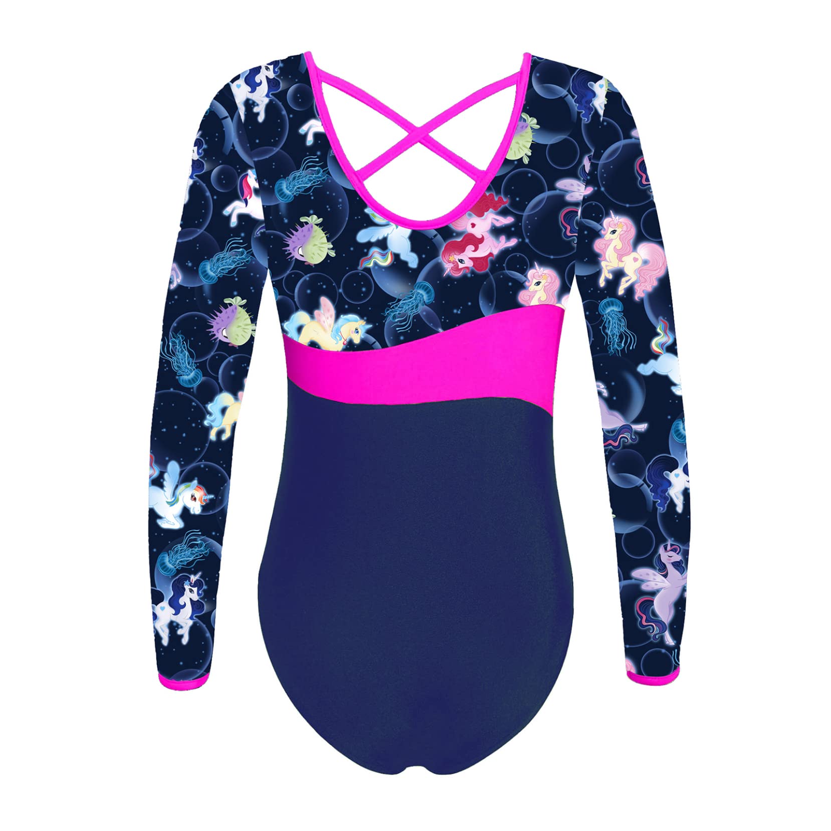 Yartina Gymnastics Leotards for Girls Two-pieces Criss-cross Pattern Design Dancing Athletic Biketard Bubbles Navy 10 Years