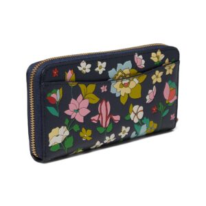 Kate Spade New York Morgan Flower Bed Embossed Saffiano Leather Zip Around Continental Wallet Blazer Blue Multi One Size