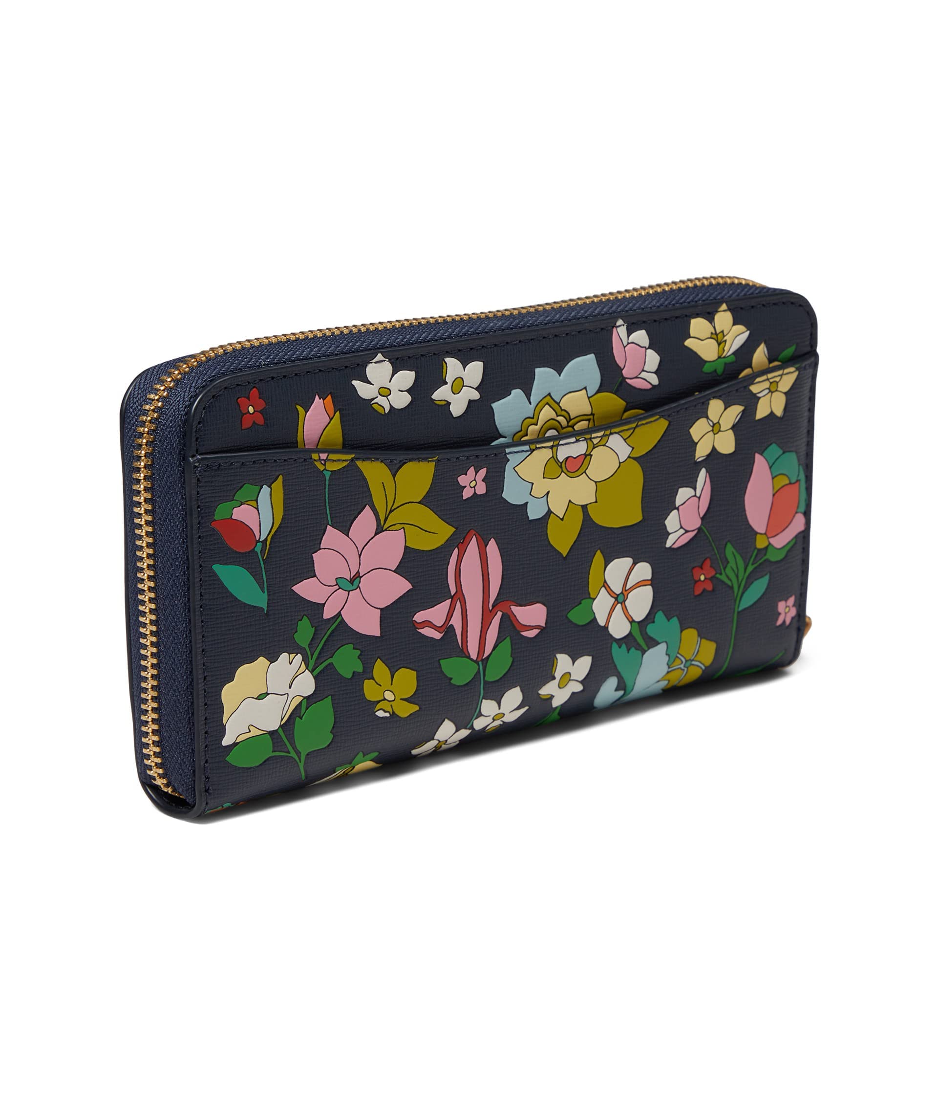 Kate Spade New York Morgan Flower Bed Embossed Saffiano Leather Zip Around Continental Wallet Blazer Blue Multi One Size