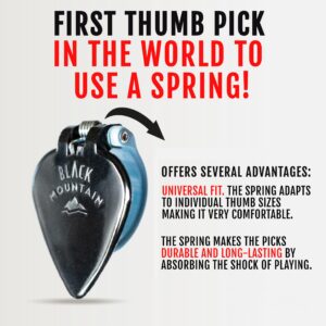 Black Mountain Light Gauge Thumb Picks for Acoustic Guitar, Electric Guitar, Ukulele, Banjo, and More - Spring Loaded Universal Fit for Medium to XL Thumbs - Premium Finger Picks