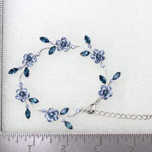 Faship Gorgeous Navy Blue Rhinestone Crystal Floral Bracelet - Navy Blue/Matching Bracelet