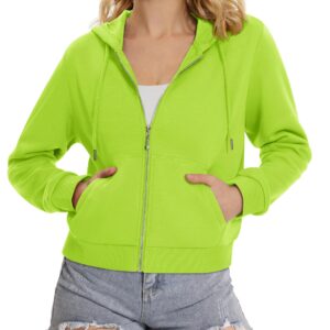 TACVASEN Women's Cropped Sweatshirts Lightweight Zipper Jackets Long Sleeve Tops, Yellow Green, M