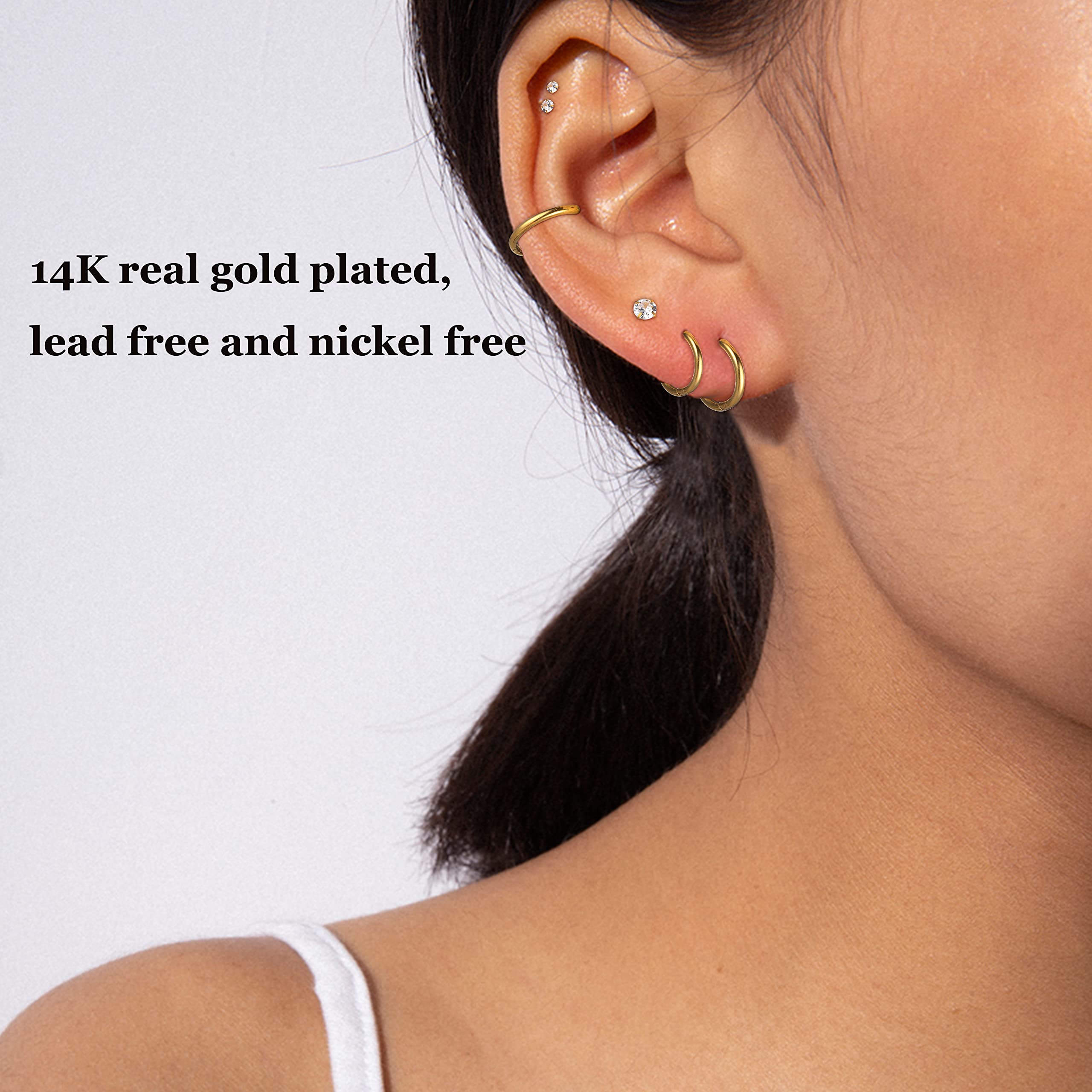 FASACCO 20G Flat Back Cartilage Earrings Hoop Stud Helix Earrings 14K Gold Plated Mini Small Hoop Earrings Flatback Stud Earrings