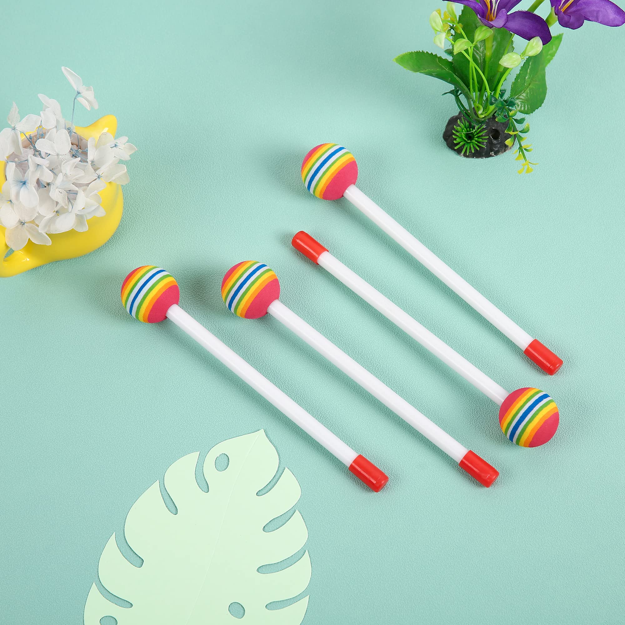 10 Pieces Drum Sticks for Kids, Rainbow Lollipop Drumsticks Soft Foam Head Beat Toy Percussion Mallets