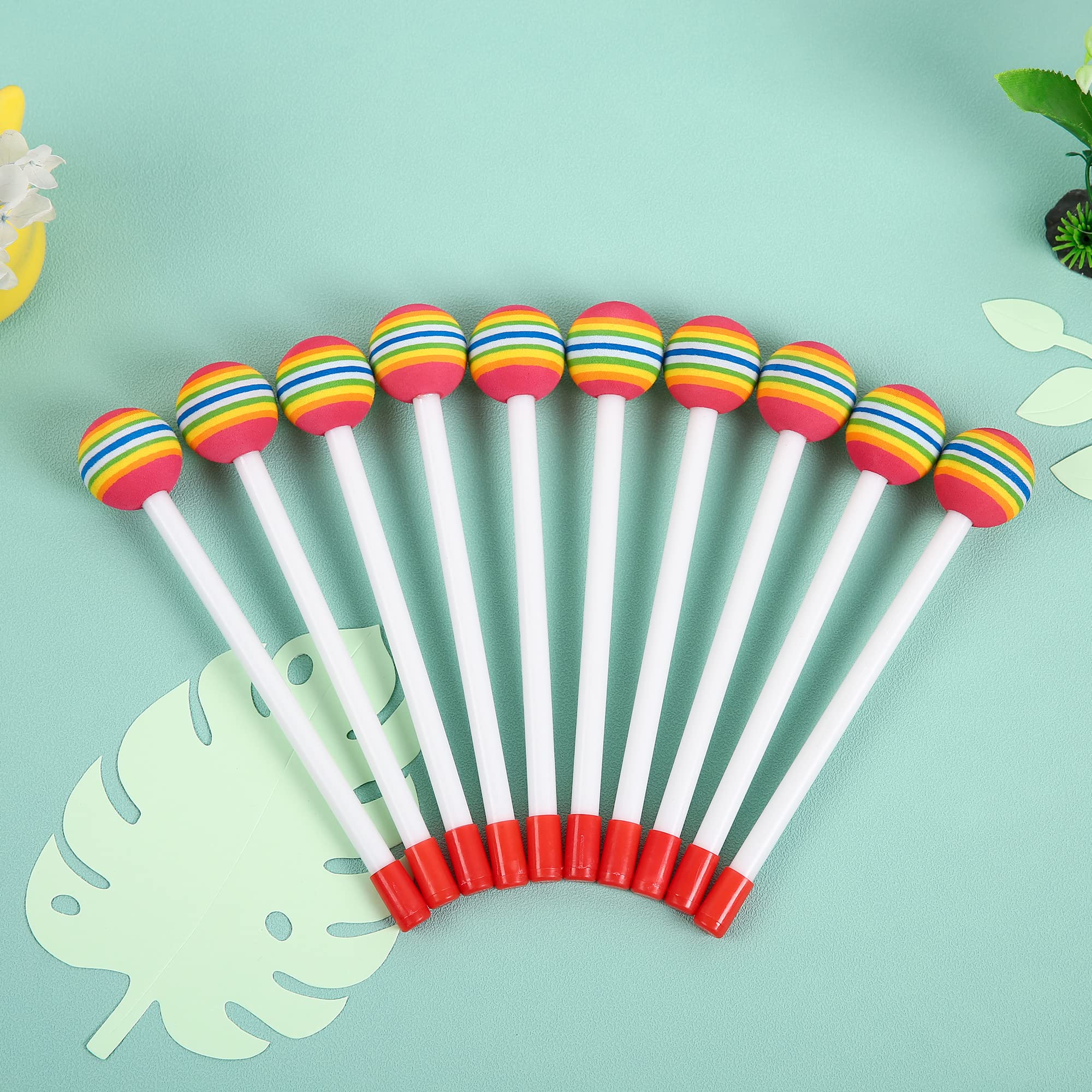 10 Pieces Drum Sticks for Kids, Rainbow Lollipop Drumsticks Soft Foam Head Beat Toy Percussion Mallets