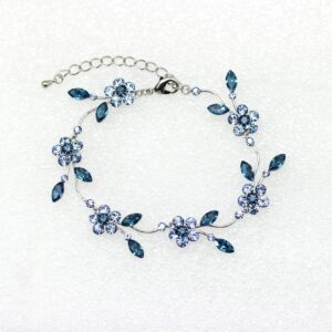 Faship Gorgeous Navy Blue Rhinestone Crystal Floral Bracelet - Navy Blue/Matching Bracelet