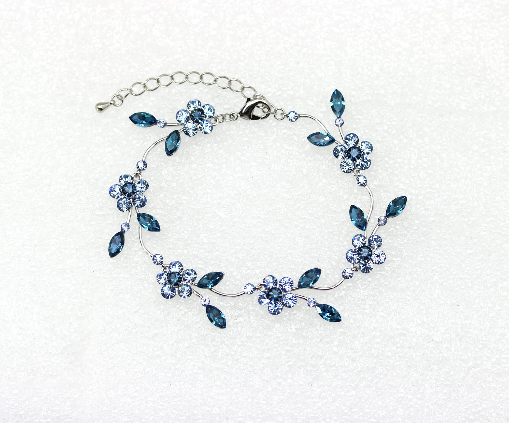 Faship Gorgeous Navy Blue Rhinestone Crystal Floral Bracelet - Navy Blue/Matching Bracelet