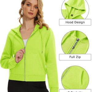 TACVASEN Women's Cropped Sweatshirts Lightweight Zipper Jackets Long Sleeve Tops, Yellow Green, M