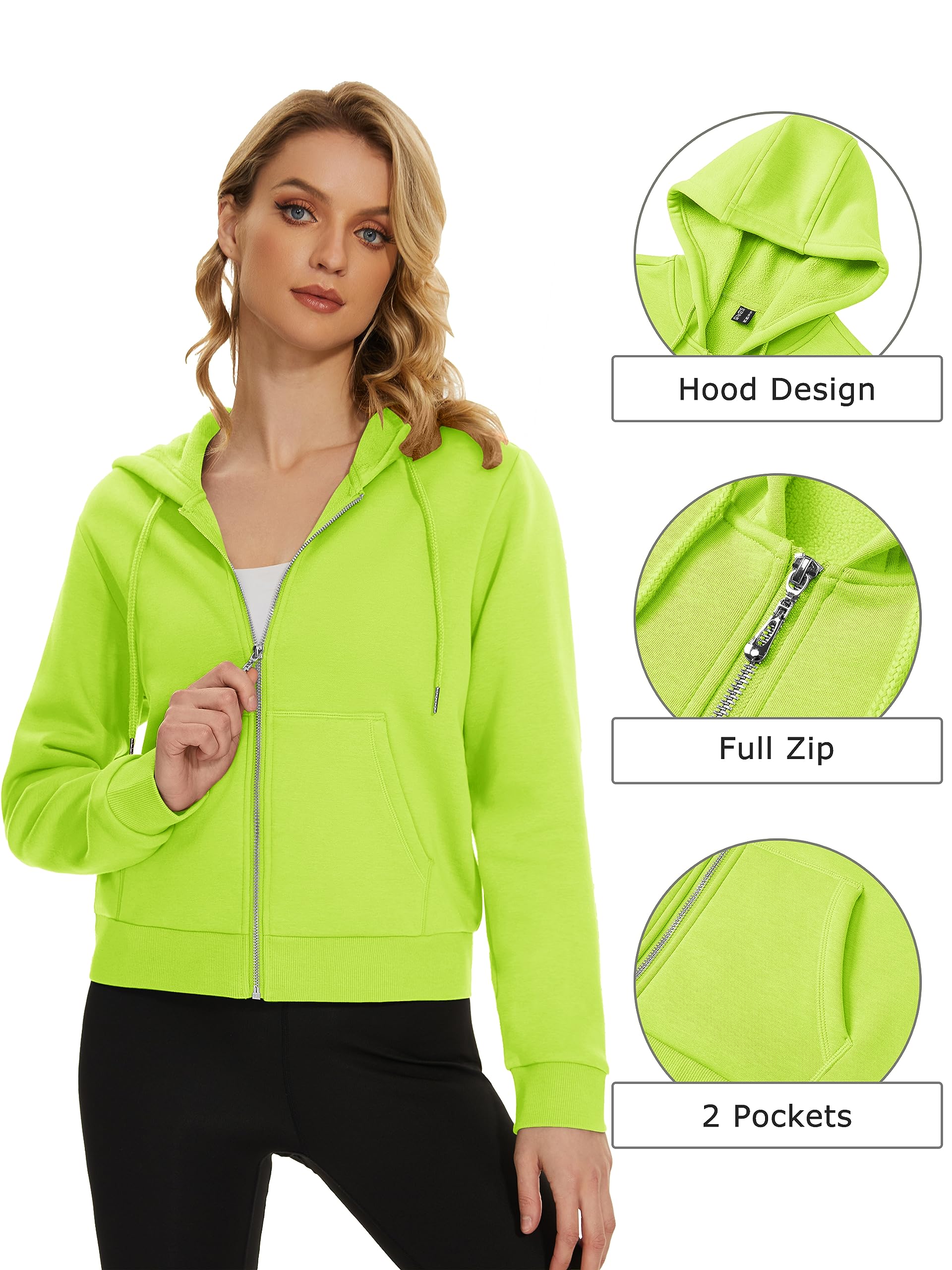 TACVASEN Women's Cropped Sweatshirts Lightweight Zipper Jackets Long Sleeve Tops, Yellow Green, M