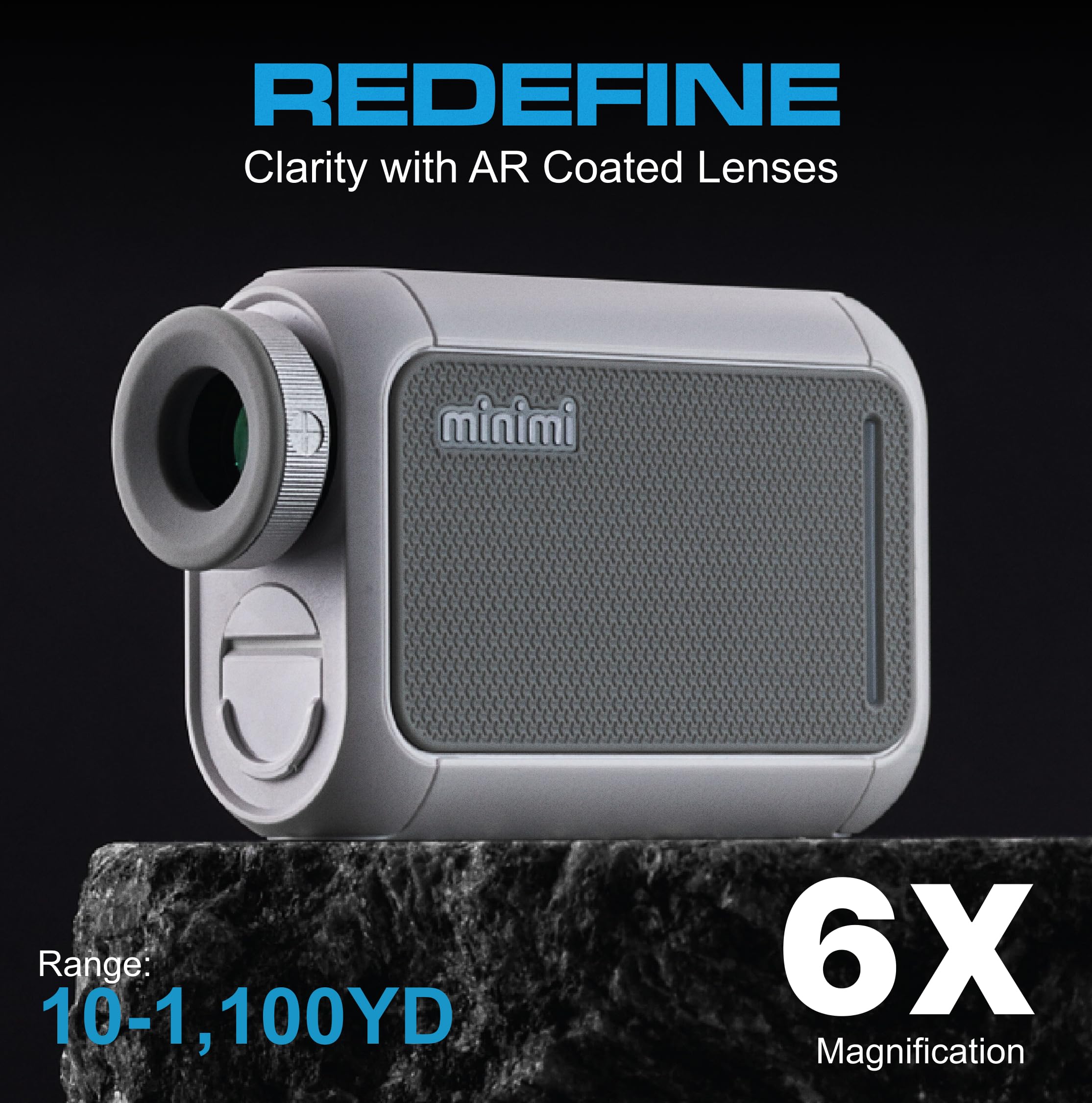 CaddyTalk Minimi NR, The Most Feature-Packed Golf Laser Rangefinder, Magic Slope, E-Slope, 6X Super Clear View, 10-1200M, Water Resistant, 700mAh Rechargeable Battery, Rangefinder Case (White)