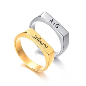 ZKXXJ Personalized Name Ring for Her Him,Customized His Her Thin Signet Band Stainless Steel Nameplate Quote Love Engraved Anniversary Promise Ring BFF Couples Jewelry,Size 6-12