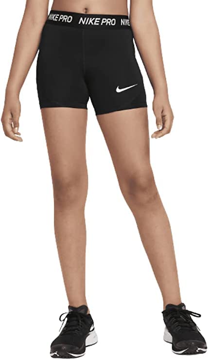 Nike Girls Pro 3" Boyshorts Black/White (as1, Alpha, m, Regular)