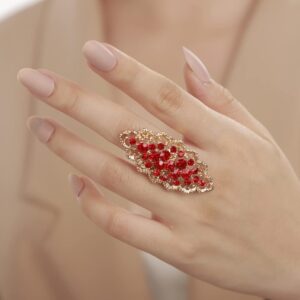 YERTTER Wedding Gold Red Crystal Mexican Chic Ring Women Statement Ring Wide Rhinestone Ring Exaggerated Cocktail Ring Vintage Ring for Wedding Women (Red