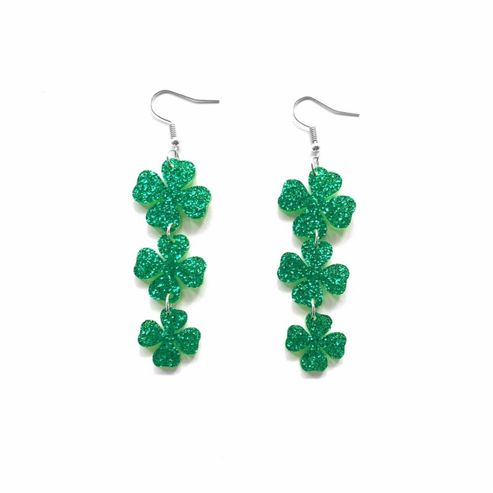 St. Patrick's Day Green Leaf Dangle Earrings Irish Shamrock Resin Acrylic Earrings for Women Jewelry(C)