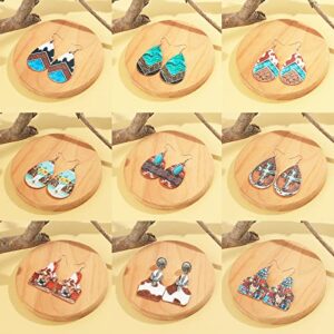 CHISOONBANNER Western Earrings for Women Earrings Set Boho Vintage Handmade Bohemian Turquoise Cow Print Leather Wood Teardrop Dangle for Women 4/6/9pairs