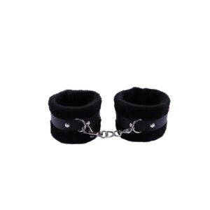 kicomvi fluffy handcuff bracelet soft plush leg cuff wrist binding cuff bracelets anklets with detachable leash chain for women men lover couple cosplay yoga jewelry-black