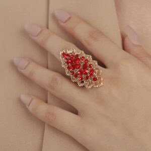 YERTTER Wedding Gold Red Crystal Mexican Chic Ring Women Statement Ring Wide Rhinestone Ring Exaggerated Cocktail Ring Vintage Ring for Wedding Women (Red