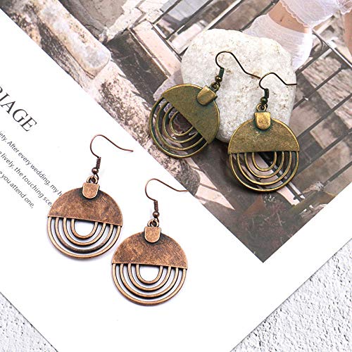 Bohemian Earrings for Women, Handmade Dangle Boho Earrings, Antique Ethnic Jewelry, Vintage Sunflowers Dandelions Hoop Spiral Earring