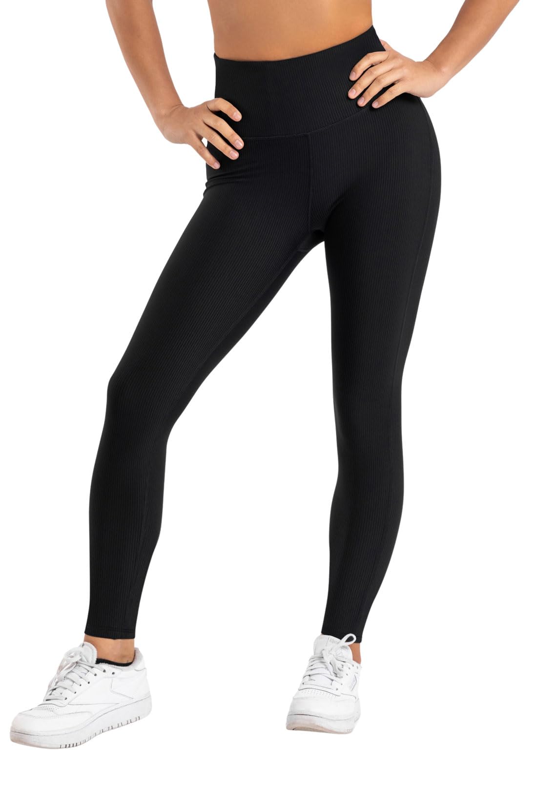 Yogipace Tall Women's High Waisted Extra Long Ribbed Yoga Leggings with Pockets, 31", Black, Size S