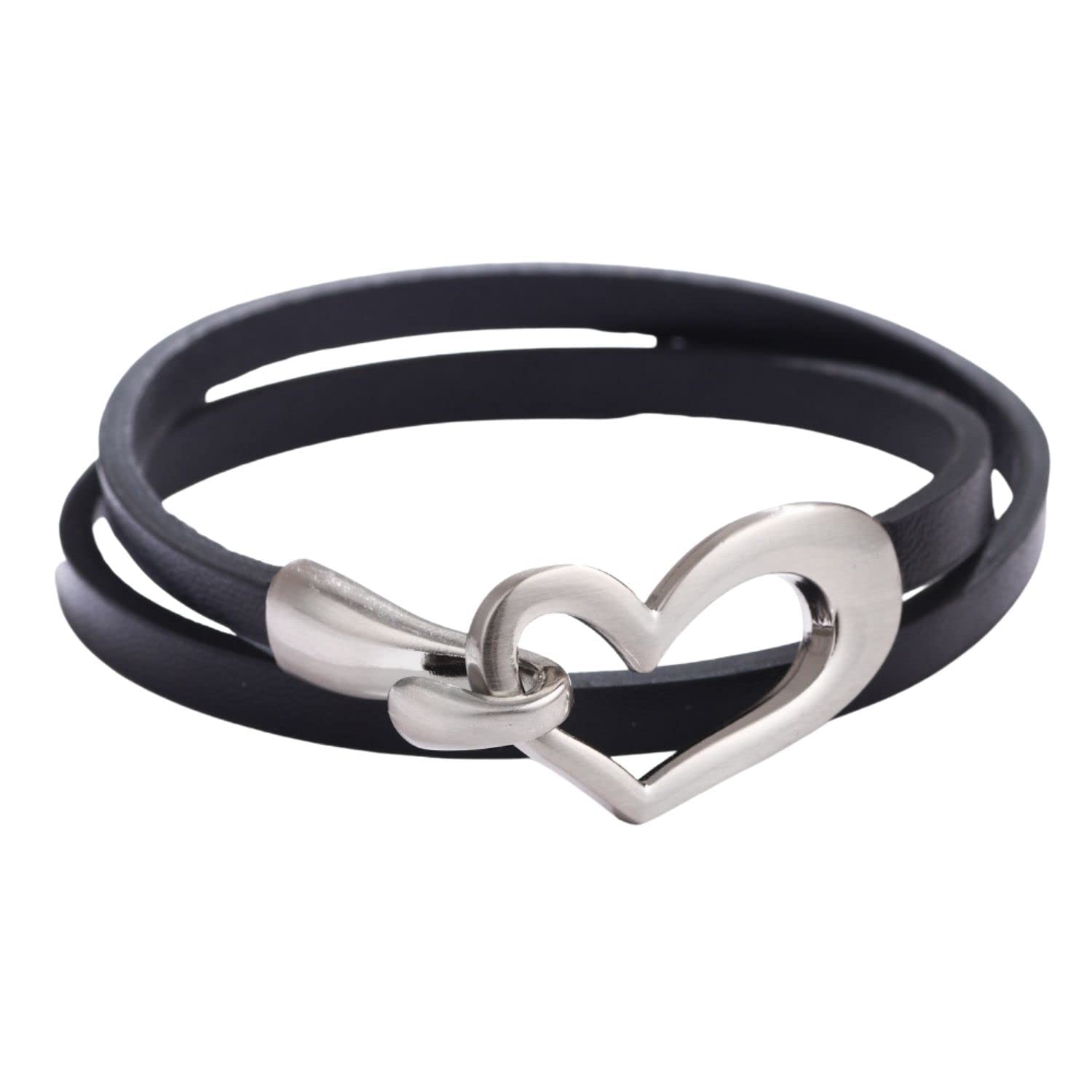 Heart Leather Bracelet for Women Stackable Wrap Cuff Bracelet Love Punk Leather Choker Necklace Valentine's Day Jewelry(Black)