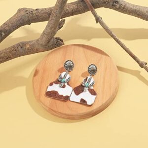 CHISOONBANNER Western Earrings for Women Earrings Set Boho Vintage Handmade Bohemian Turquoise Cow Print Leather Wood Teardrop Dangle for Women 4/6/9pairs