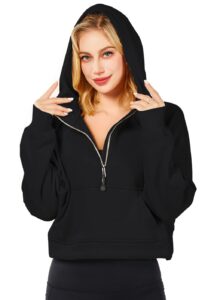 xweaij fleece lined pullover women half zip sweatshirt workout jackets zip up hoodies for teen girls fashion cropped trendy clothes black xl