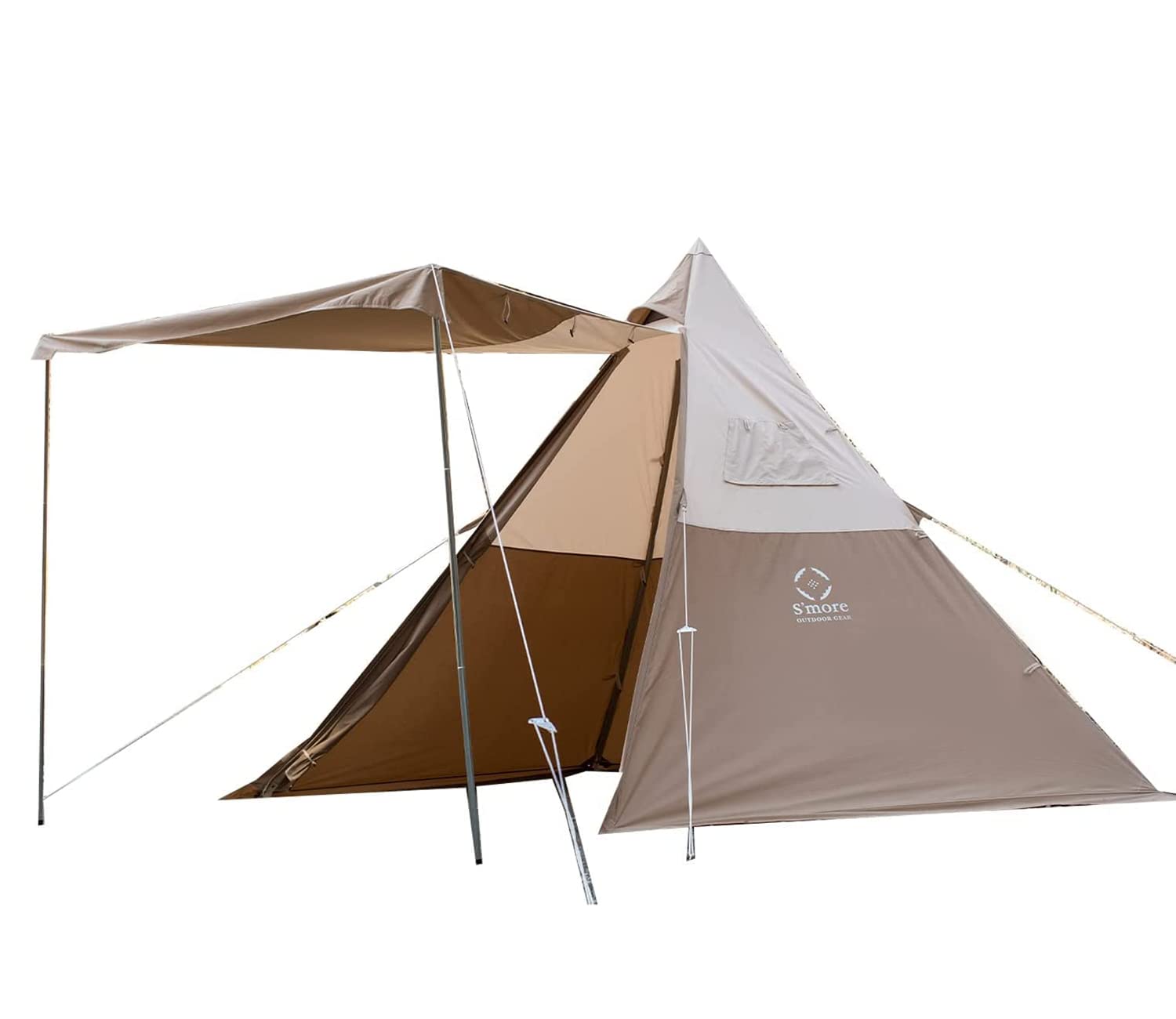 S'more Tetto 3 Person Canvas Tent, Large Waterproof & Windproof Glamping Tent, Hot Tent with Stove Jack, 4 Season Tipi, Teepee, Pyramid, Indian Tent, Ideal for Family Camping, Hiking, Backpacking