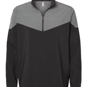 adidas Mens Heather Chevron Quarter-Zip Wind Pullover, M, Black/Black Heather