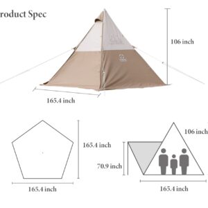 S'more Tetto 3 Person Canvas Tent, Large Waterproof & Windproof Glamping Tent, Hot Tent with Stove Jack, 4 Season Tipi, Teepee, Pyramid, Indian Tent, Ideal for Family Camping, Hiking, Backpacking