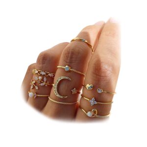 kiss wife gold stackable knuckle rings set for women, boho dainty lightweight stacking rings, vintage midi rings pack (1)