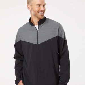 adidas Mens Heather Chevron Quarter-Zip Wind Pullover, M, Black/Black Heather