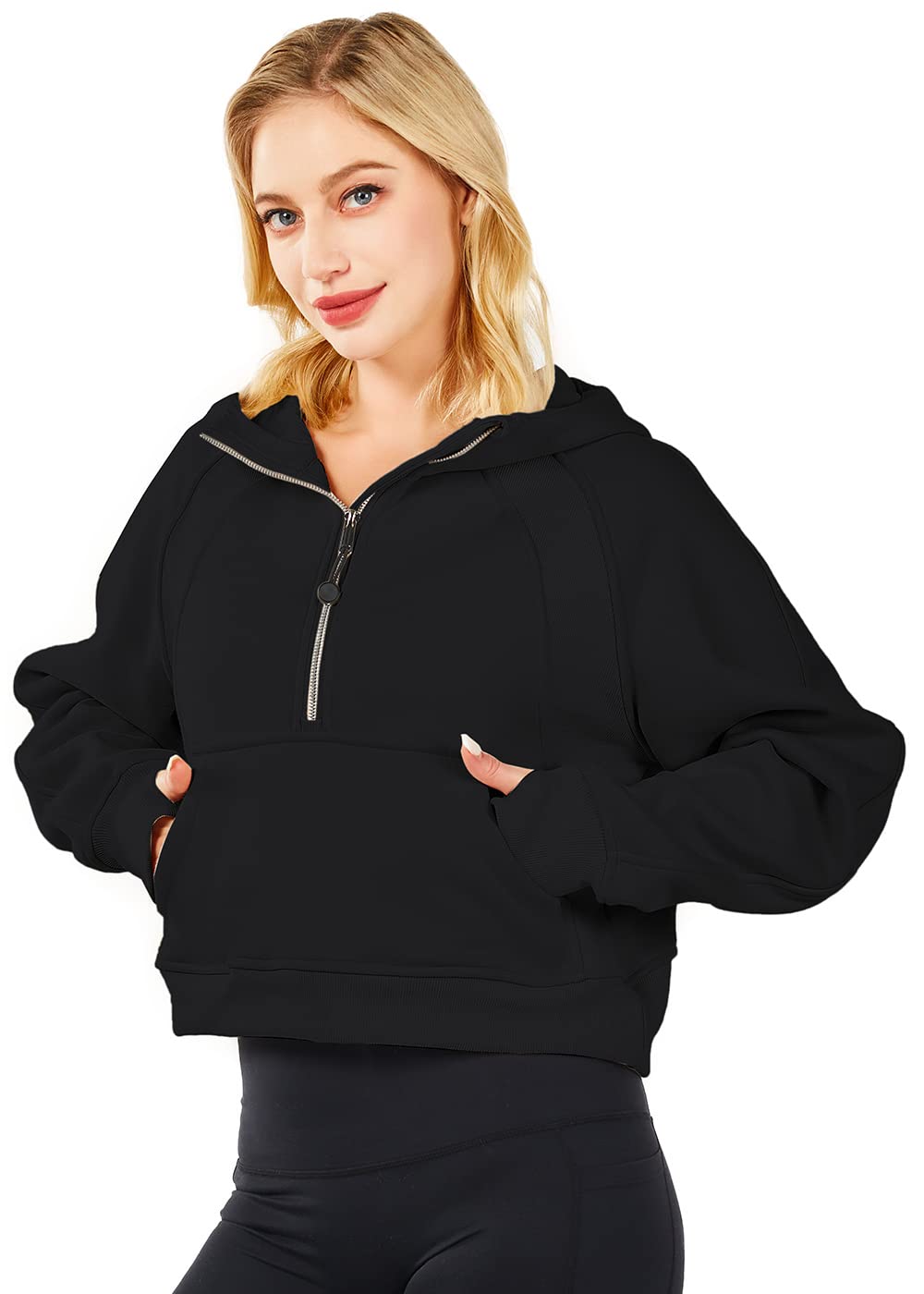 XWEAIJ Fleece Lined pullover women Half Zip Sweatshirt Workout Jackets Zip Up Hoodies for Teen Girls Fashion Cropped Trendy Clothes Black XL