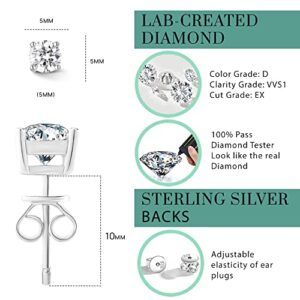 Anbamahong Moissanite Earrings Lab Created Diamond 18K White Gold Plated 925 Sterling Silver Studs for Men Women Jewelry Gifts