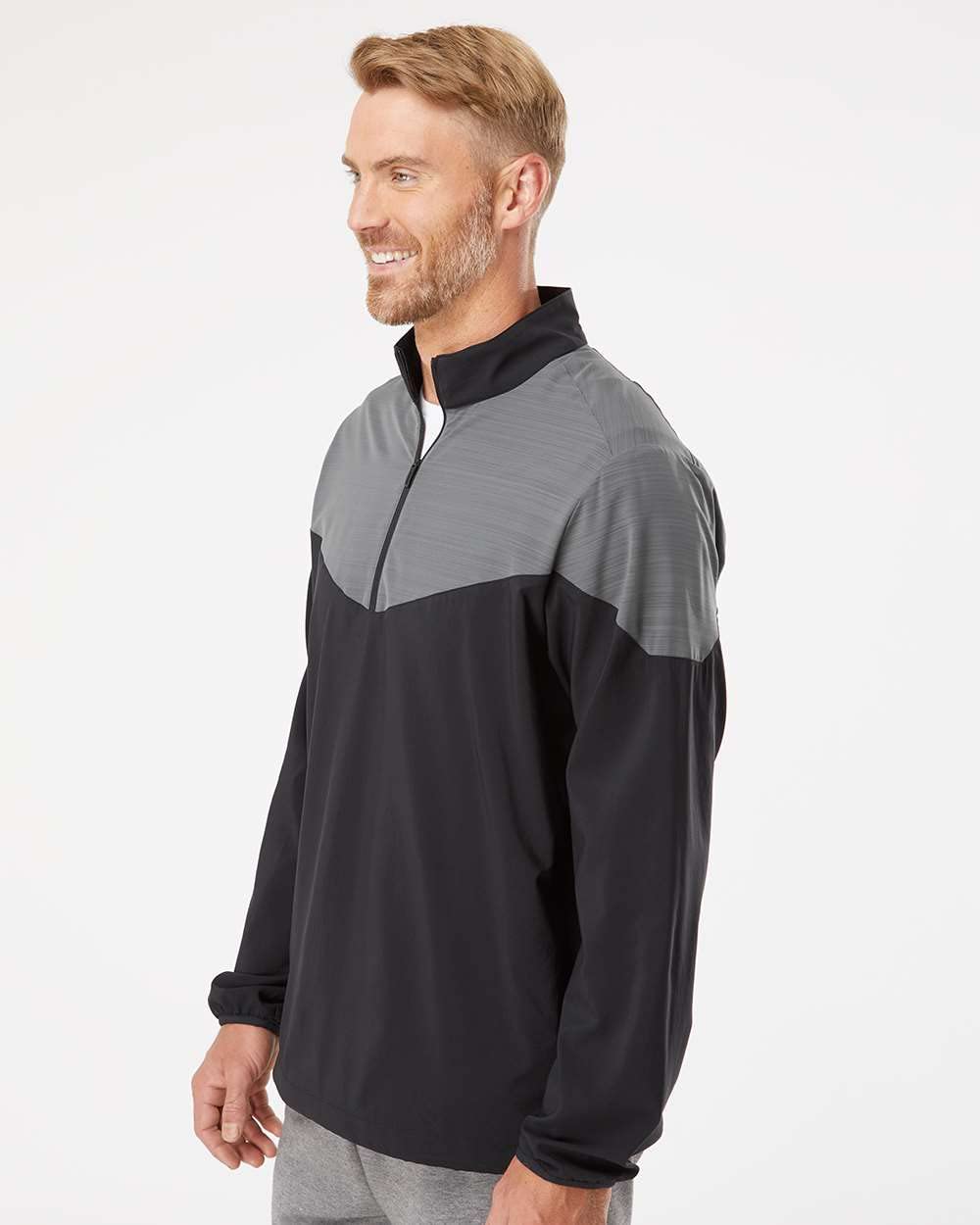 adidas Mens Heather Chevron Quarter-Zip Wind Pullover, M, Black/Black Heather