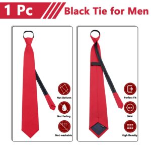 Mantieqingway 3.15'' Zipper Ties for Men Pre-tied Adjustable Red Tie, Polyester Silk Clip on Men's Neckties for Wedding Office Graduation School Uniforms, 1 Pc