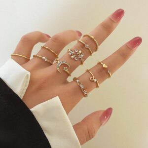 KISS WIFE Gold Stackable Knuckle Rings Set for Women, Boho Dainty Lightweight Stacking Rings, Vintage Midi Rings Pack (1)