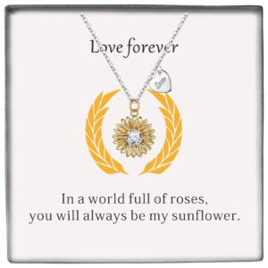 TOLOWOBK 925 Sterling Silver Necklace for Women, Gifts for Women Mom Birthday Gifts from Daughter, Personalized Mom Daughter Christmas Gifts Love Knot Sunflower Necklace for Women