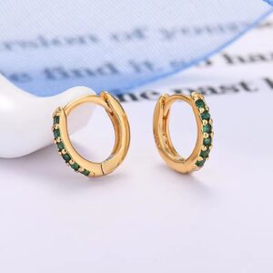 Small Gold Hoop Earrings With Green Drop, Gold Huggie Hoop Earrings For Women 14K Gold Hoops Hypoallergenic Jewelry Small Gold Stud Earrings For Men 6PCS