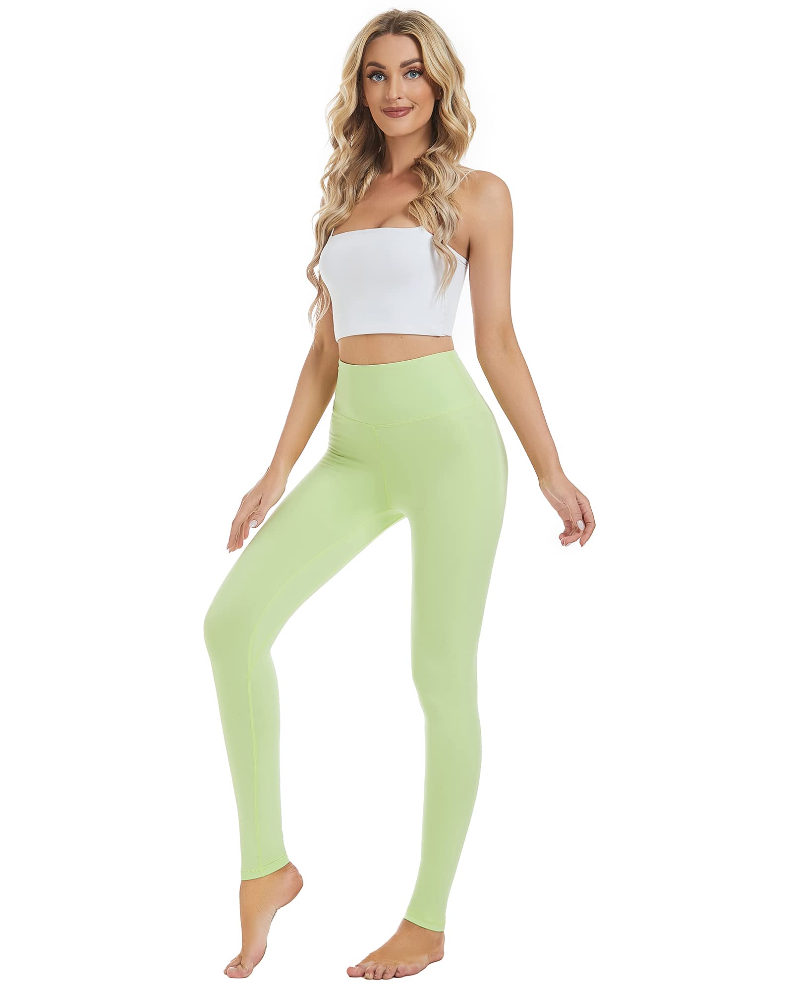 AHLW Buttery Soft High Waisted Yoga Pants for Women Elastic Skin-Friendly Comfortable Yoga Leggings Daily Casual Leggings Lime Green