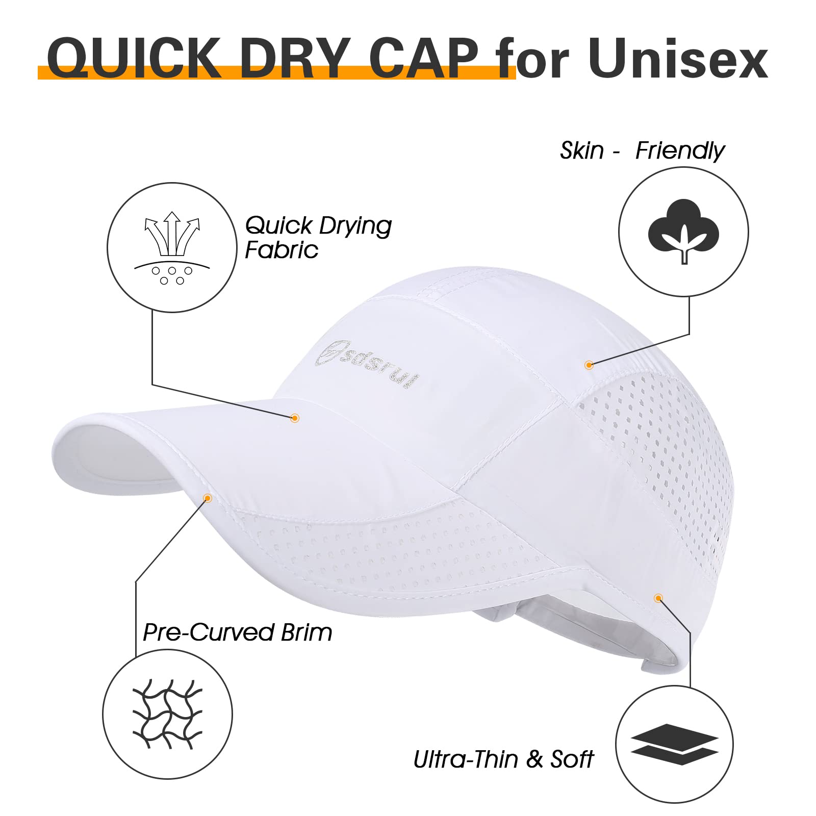 Geyanuo Running Hat for Women Men, Quick Drying Baseball Cap, Unstructured Mesh Outdoor Workout Hat, Sports Hat for Golf Hiking Tennis White