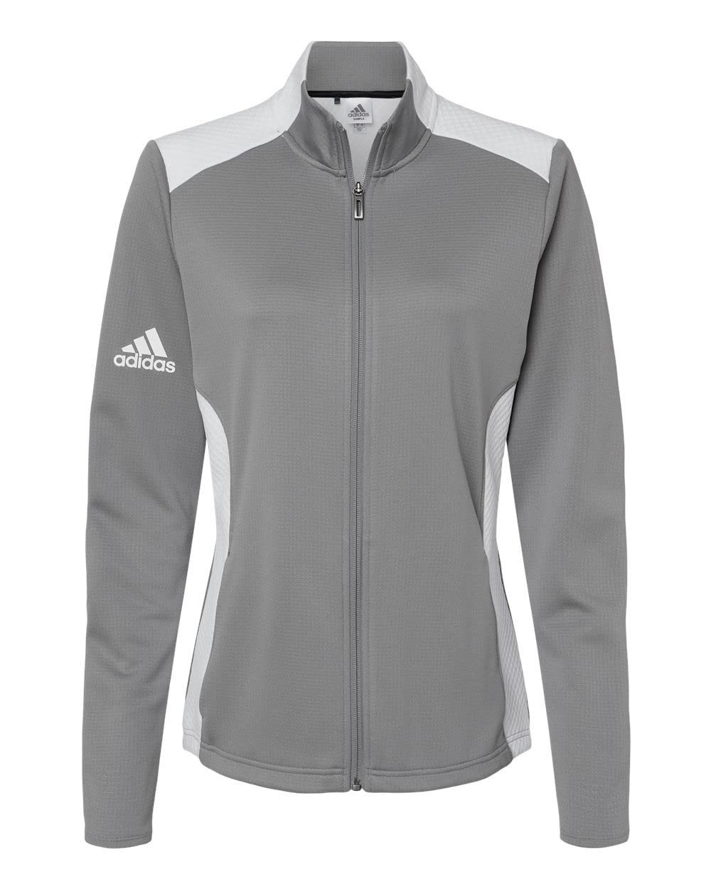 adidas Womens Textured Mixed Media Full-Zip Jacket, 2XL, Grey Three/White