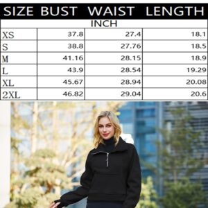 XWEAIJ Fleece Lined pullover women Half Zip Sweatshirt Workout Jackets Zip Up Hoodies for Teen Girls Fashion Cropped Trendy Clothes Black XL