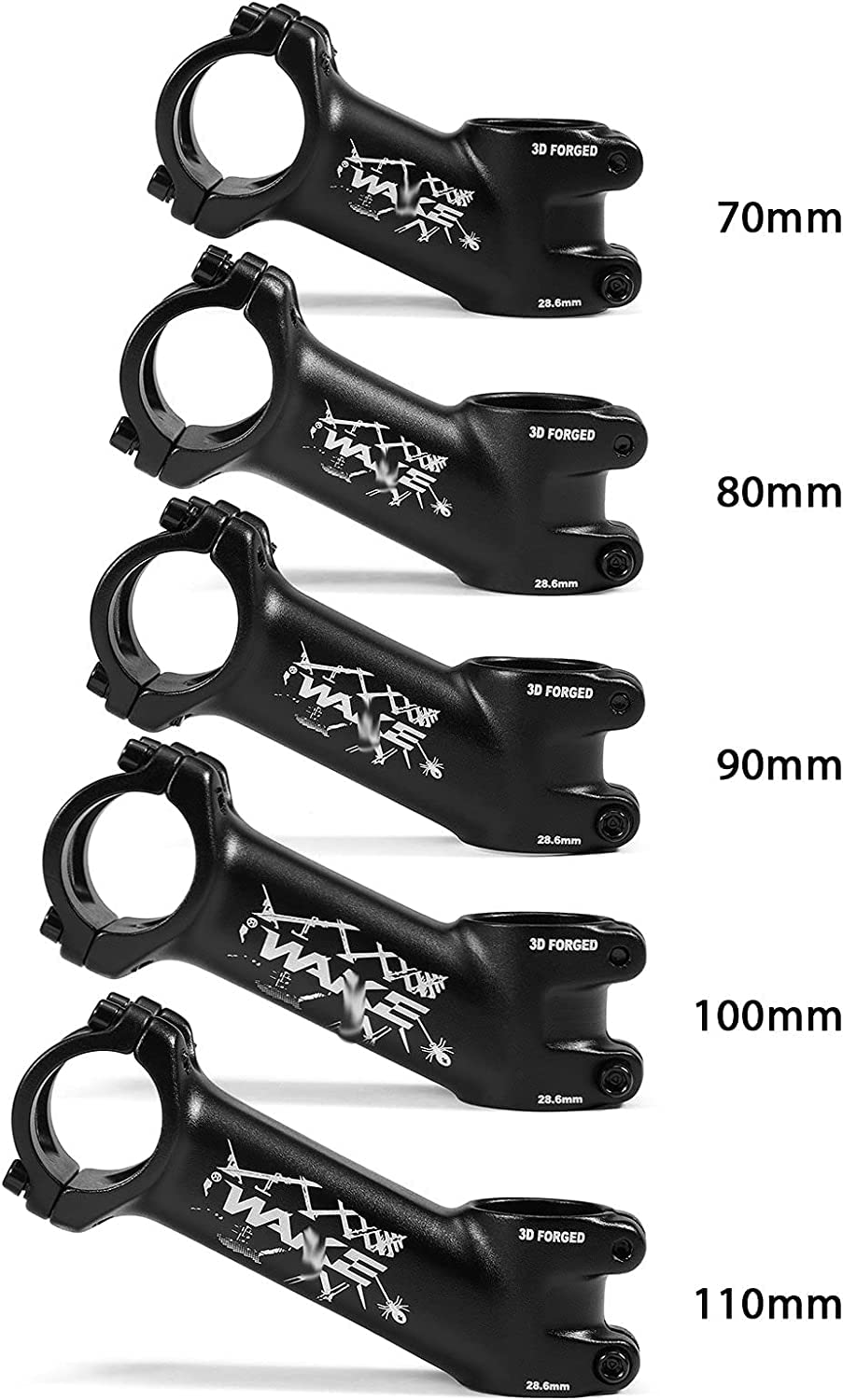 ZECHAO Mountain Road Bike Stem,Ultralight 25 Degree Bike Stem Handlebar 31.8mm Mountain Bike Stem 70/80/90/100/110mm Bike Parts Bike Stem (Color : Black, Size : 70mm)