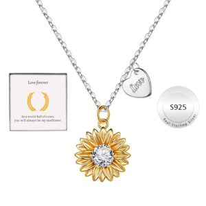 tolowobk 925 sterling silver necklace for women, gifts for women mom birthday gifts from daughter, personalized mom daughter christmas gifts love knot sunflower necklace for women