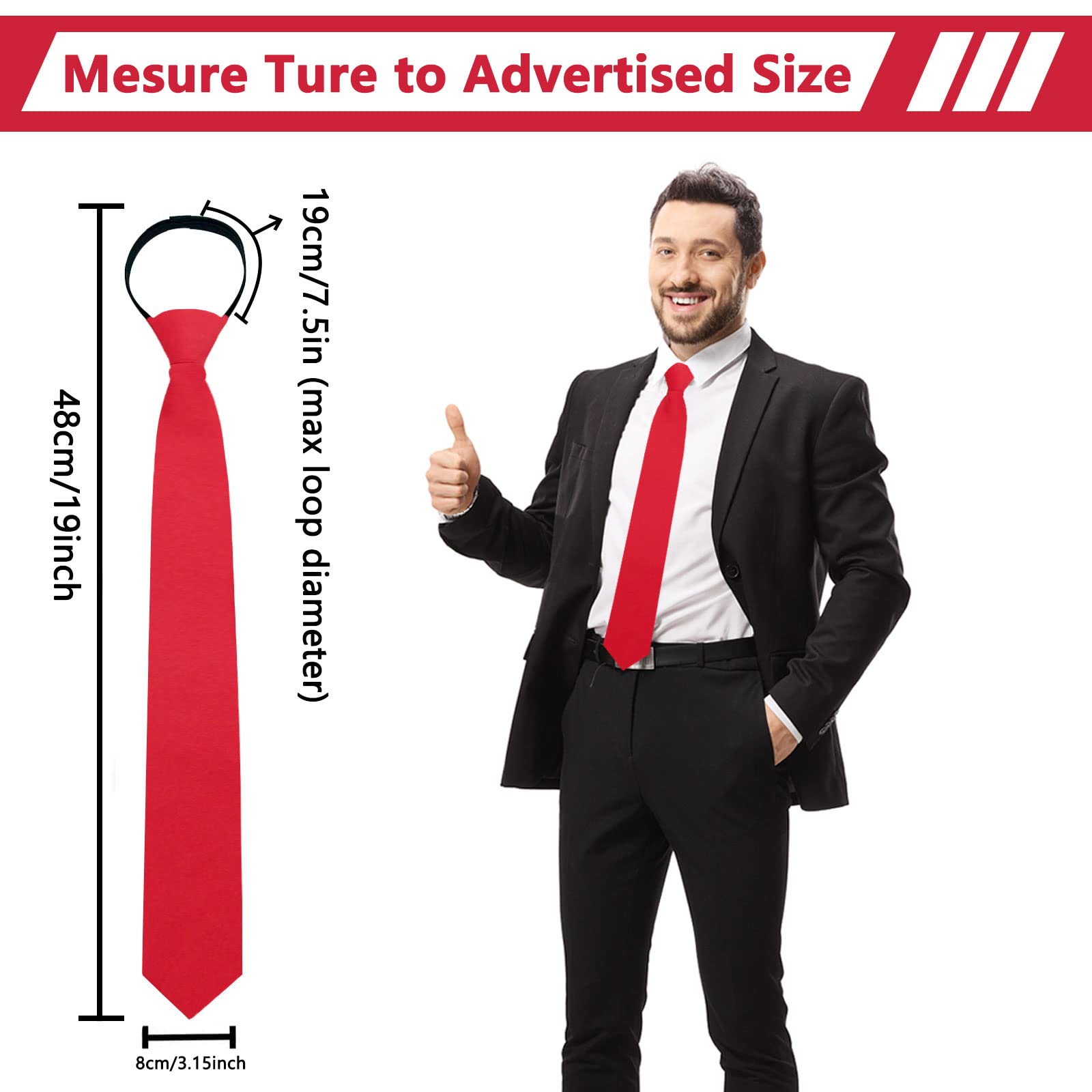 Mantieqingway 3.15'' Zipper Ties for Men Pre-tied Adjustable Red Tie, Polyester Silk Clip on Men's Neckties for Wedding Office Graduation School Uniforms, 1 Pc